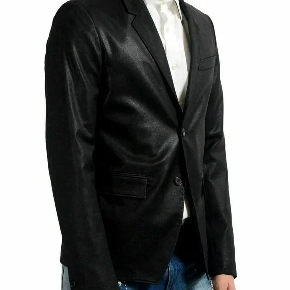 Just Cavalli Men's Wool Shiny Black Two Button Blazer US 38 IT 48